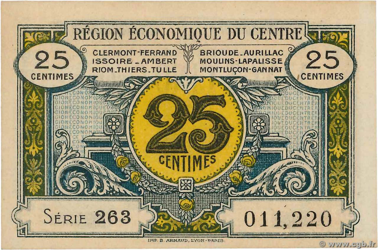 25 Centimes FRANCE régionalisme et divers Région Économique Du Centre 1918 JP.040.01 NEUF