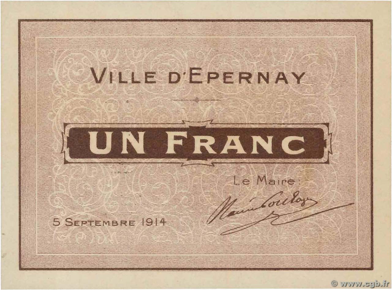 1 Franc FRANCE regionalism and miscellaneous Epernay 1914 JP.51-16 AU
