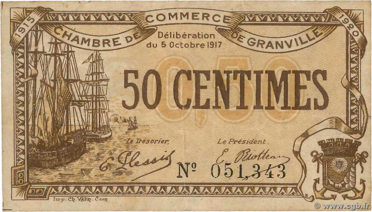 50 Centimes FRANCE régionalisme et divers Granville 1917 JP.060.11 TTB
