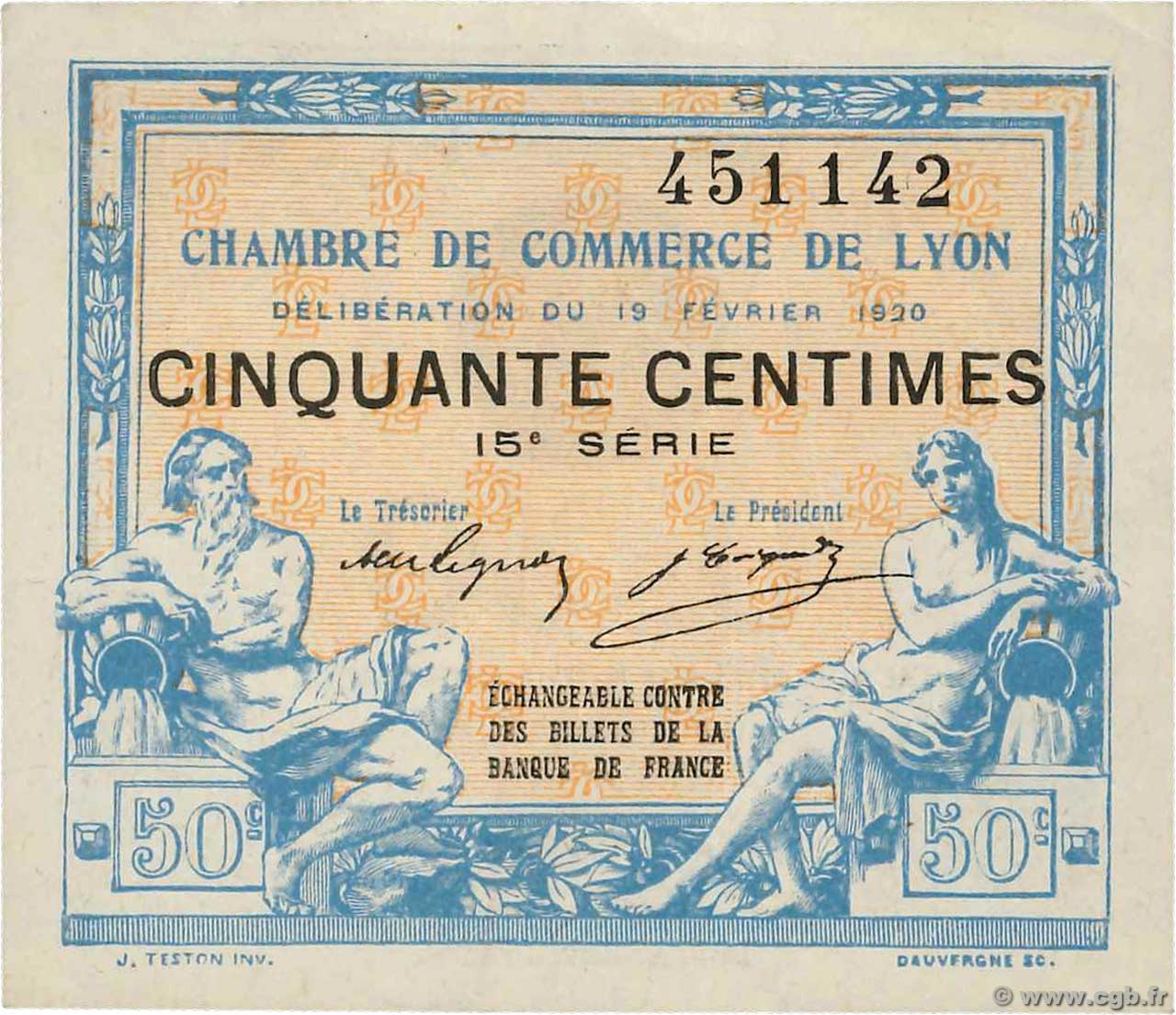 50 Centimes FRANCE régionalisme et divers Lyon 1920 JP.077.20 SPL