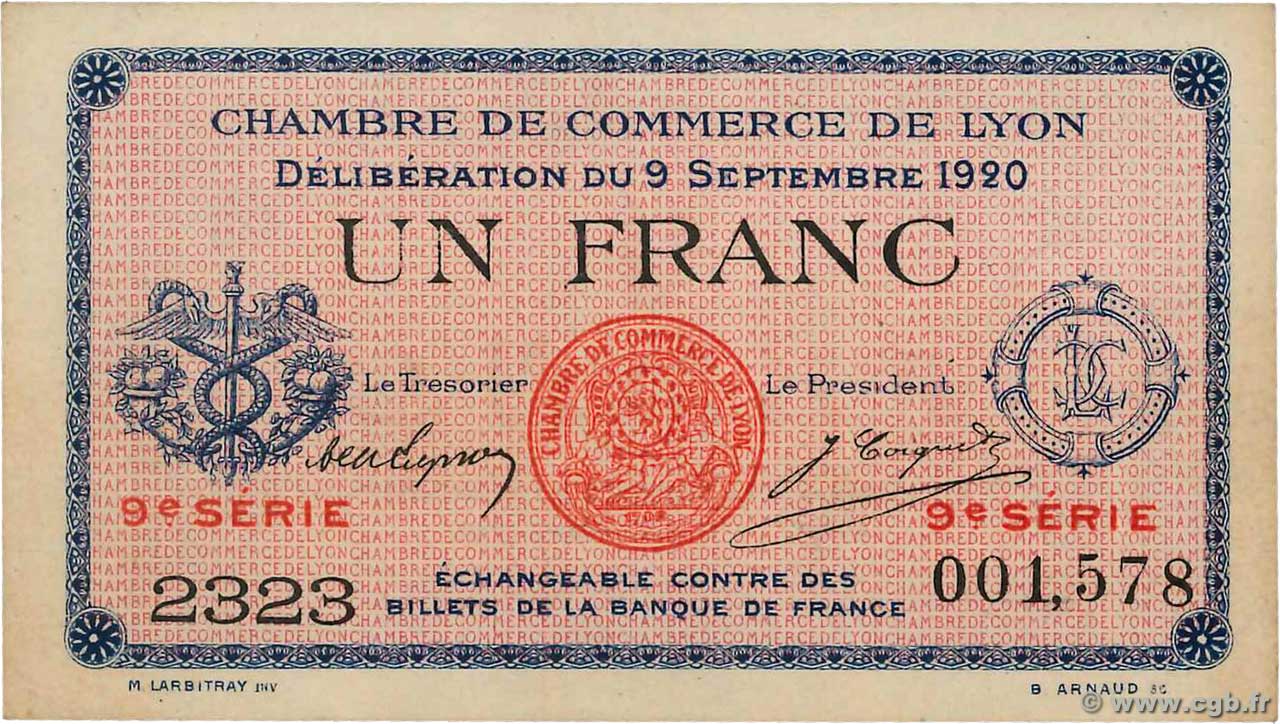 1 Franc FRANCE régionalisme et divers Lyon 1920 JP.077.23 SUP+