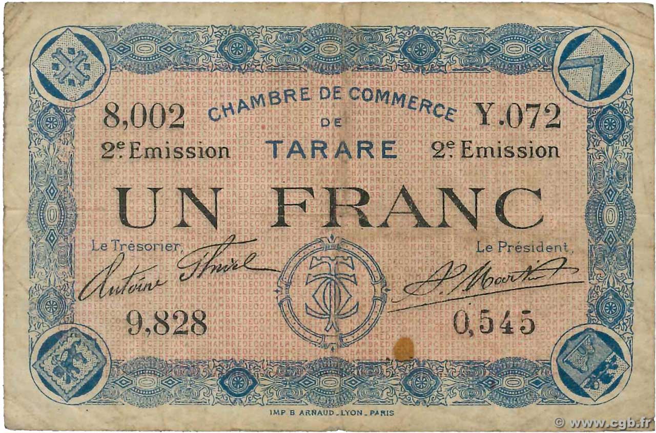 1 Franc FRANCE régionalisme et divers Tarare 1917 JP.119.25 TB