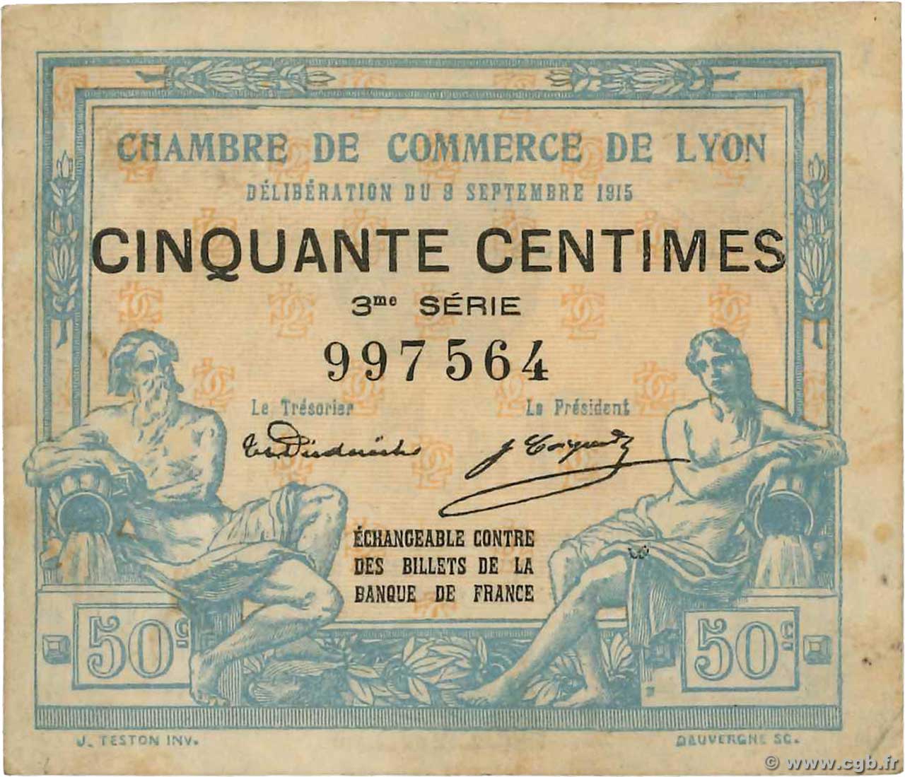 50 Centimes FRANCE régionalisme et divers Lyon 1915 JP.077.05 pr.TTB