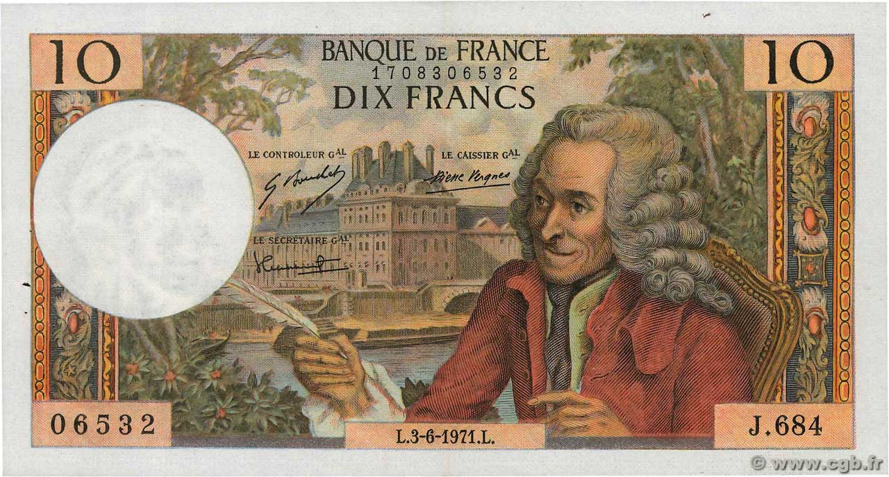 10 Francs VOLTAIRE FRANCE  1971 F.62.50 SUP