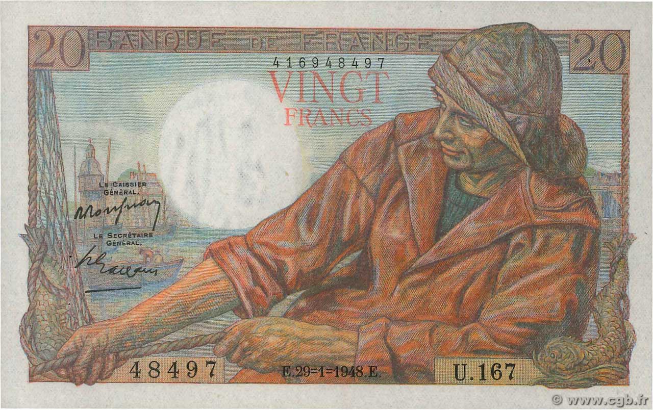 20 Francs PÊCHEUR FRANCE  1948 F.13.12 pr.SPL