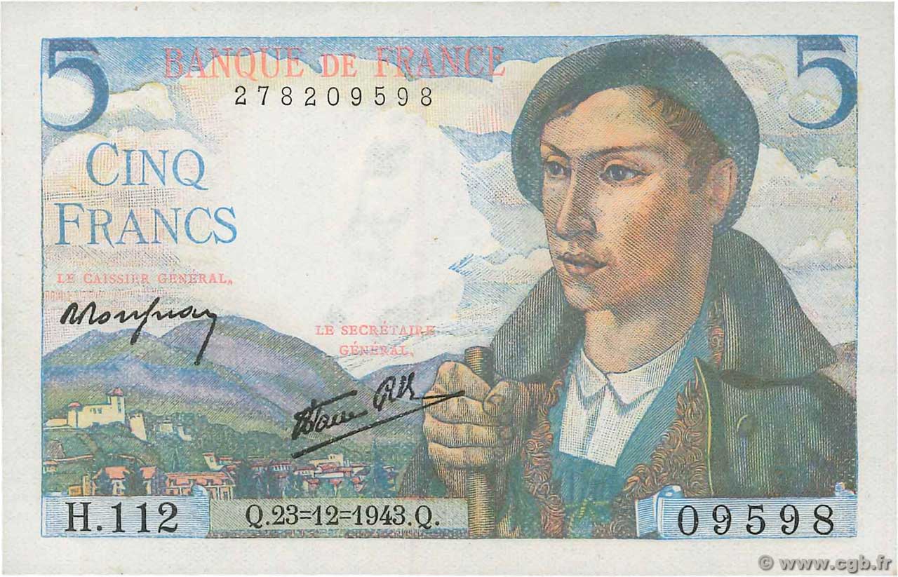 5 Francs BERGER FRANCE  1943 F.05.05 pr.NEUF