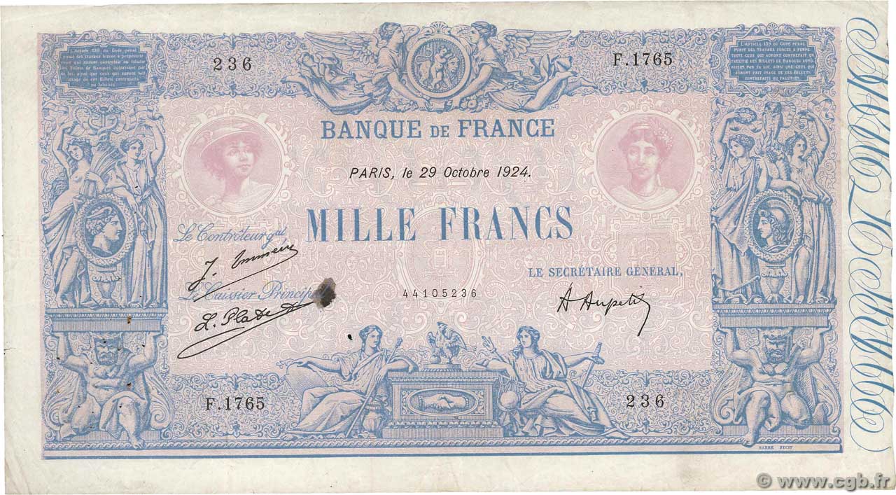 1000 Francs BLEU ET ROSE FRANCE  1924 F.36.40 F+