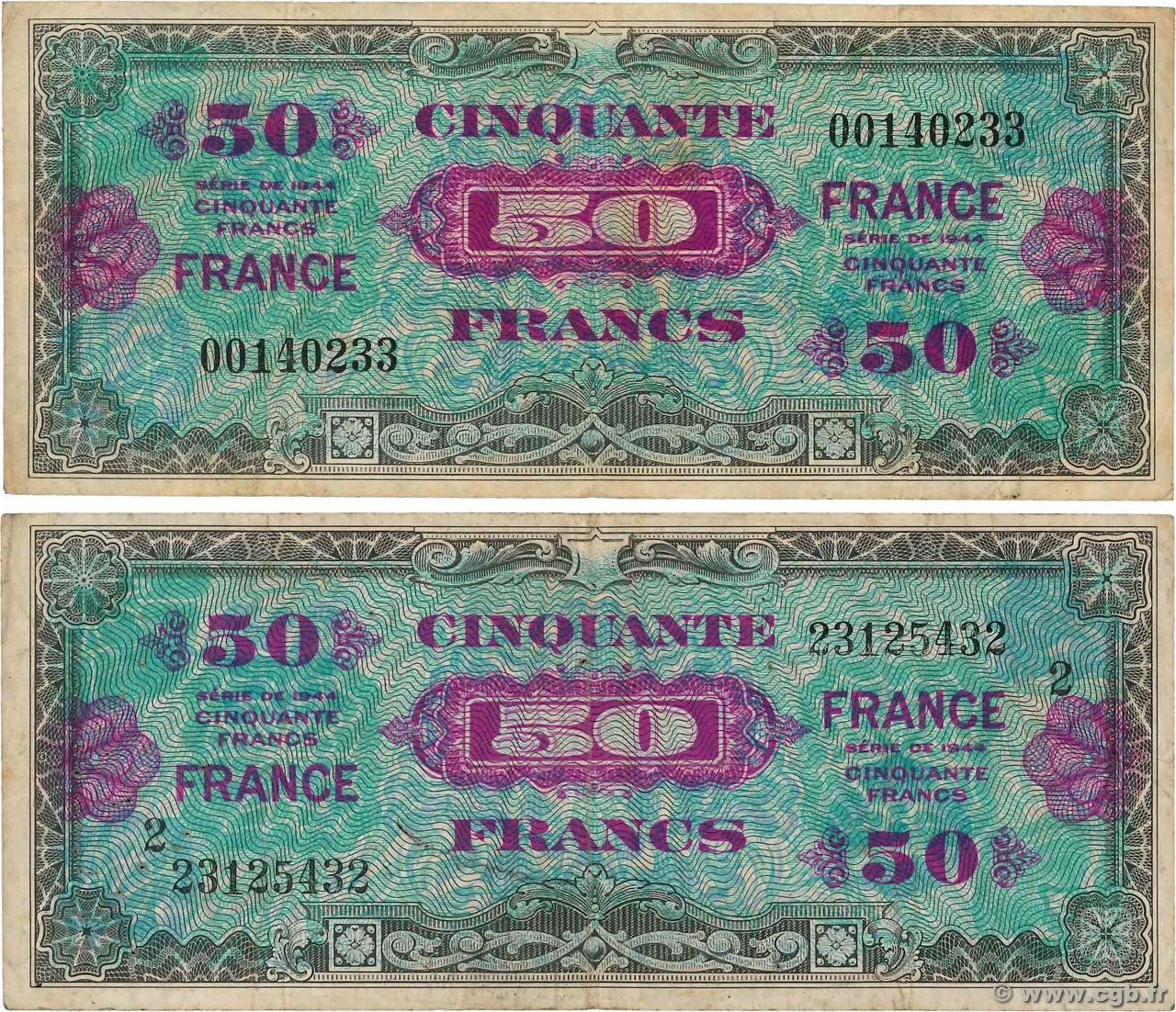 50 Francs FRANCE Lot FRANCIA  1945 VF.24.01 et VF.24.02 MB