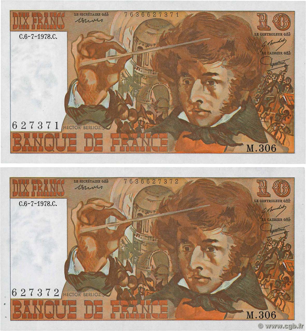 10 Francs BERLIOZ Consécutifs FRANCE  1978 F.63.25 pr.NEUF