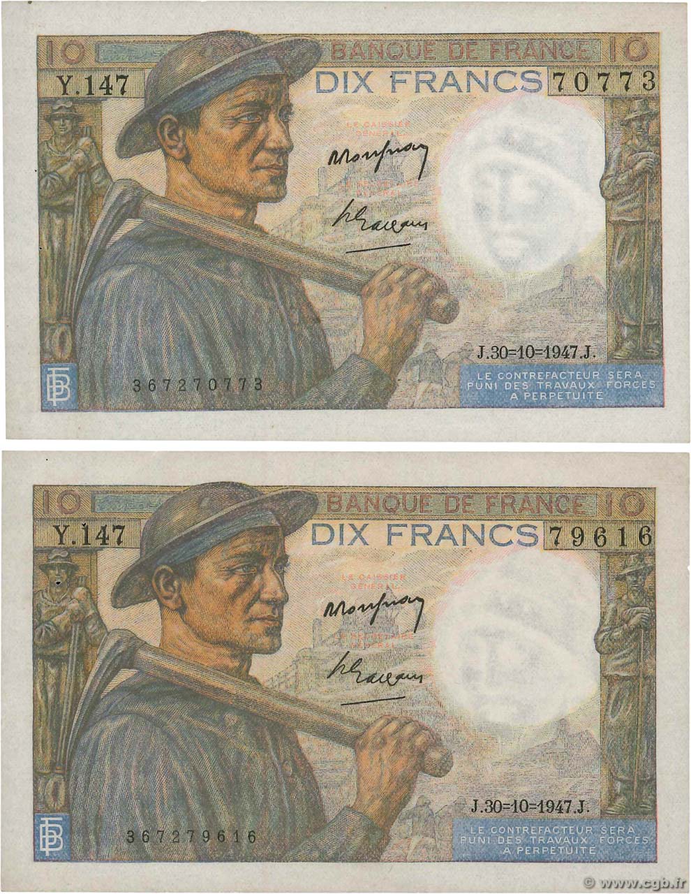 10 Francs MINEUR Lot FRANCE  1947 F.08.18 SUP