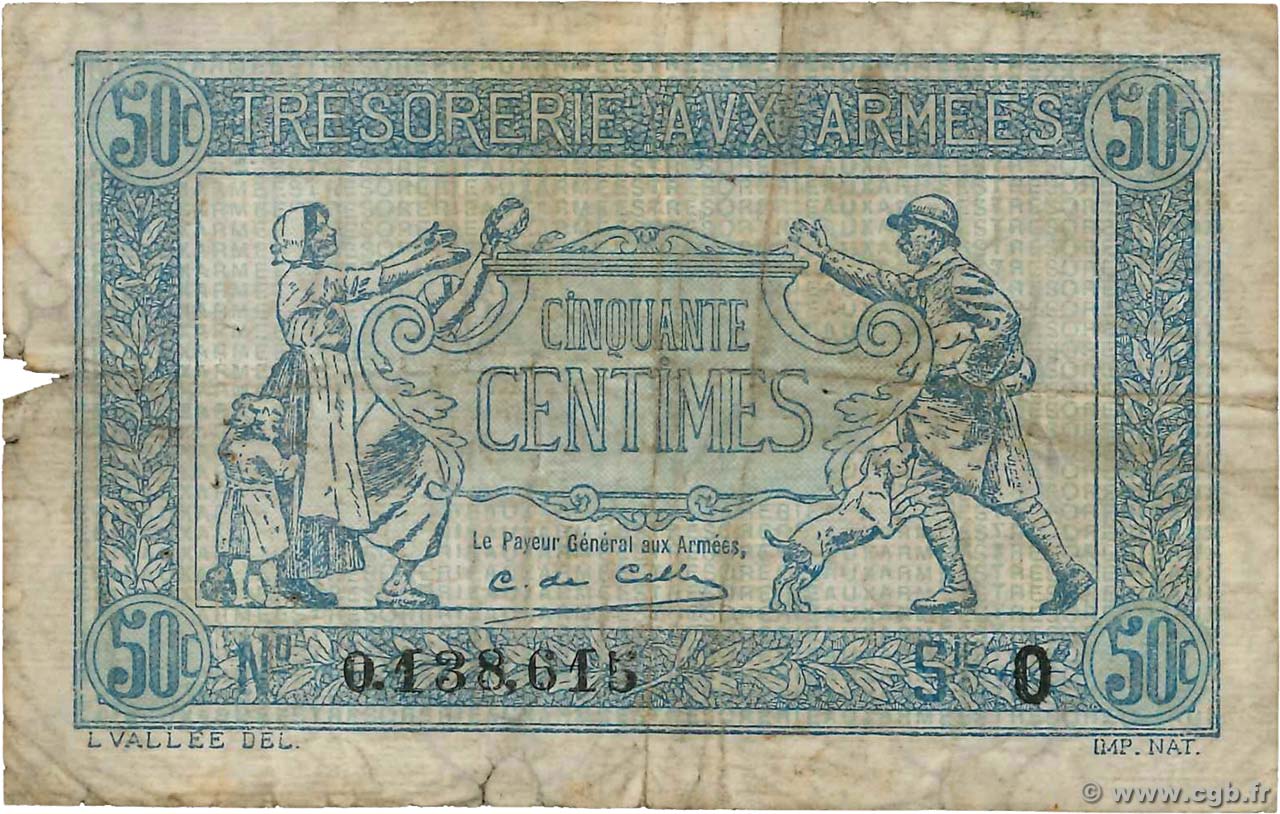 50 Centimes TRÉSORERIE AUX ARMÉES 1917 FRANCE  1917 VF.01.15 B