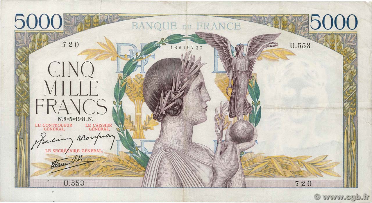 5000 Francs VICTOIRE Impression à plat FRANCE  1941 F.46.21 pr.TTB