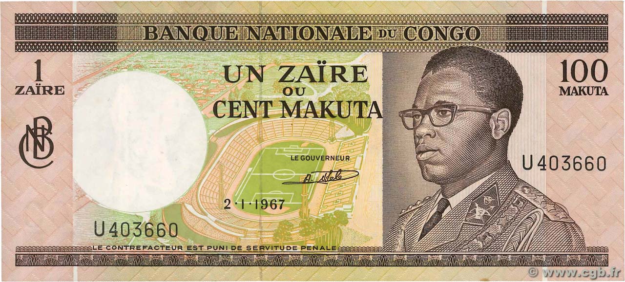 1 Zaïre - 100 Makuta CONGO (RÉPUBLIQUE)  1967 P.012a SUP