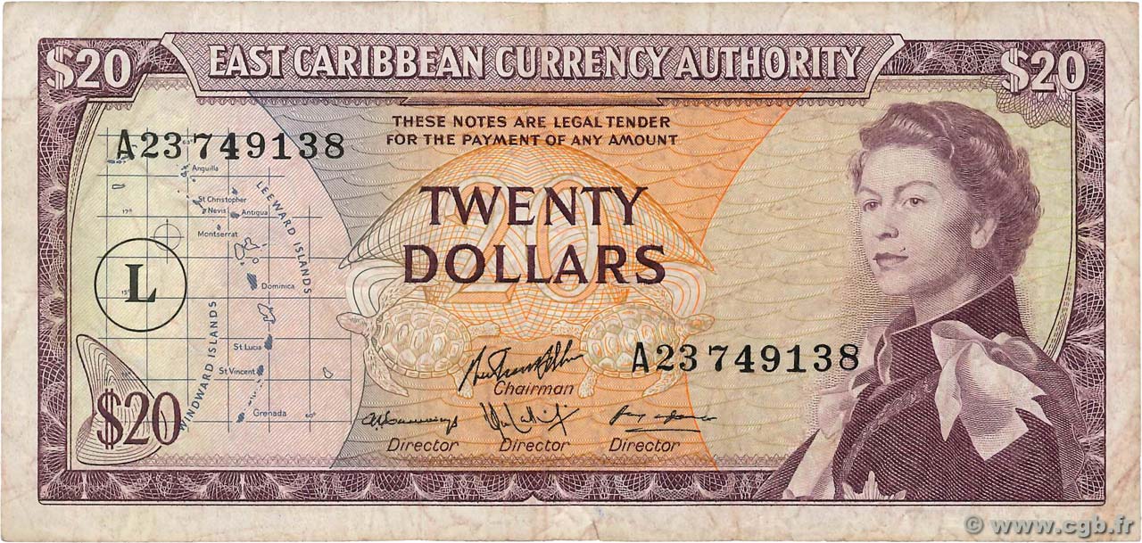 20 Dollars CARAÏBES  1965 P.15l TB