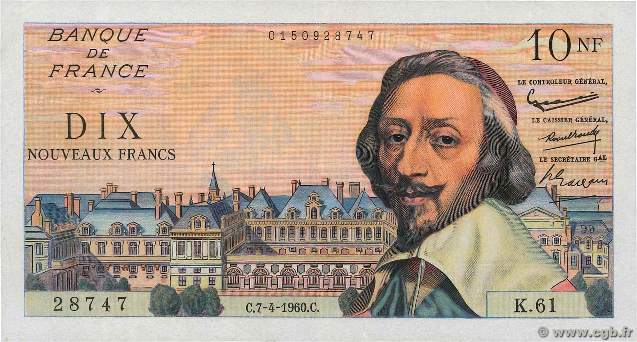 10 Nouveaux Francs RICHELIEU FRANCE  1960 F.57.06 TTB