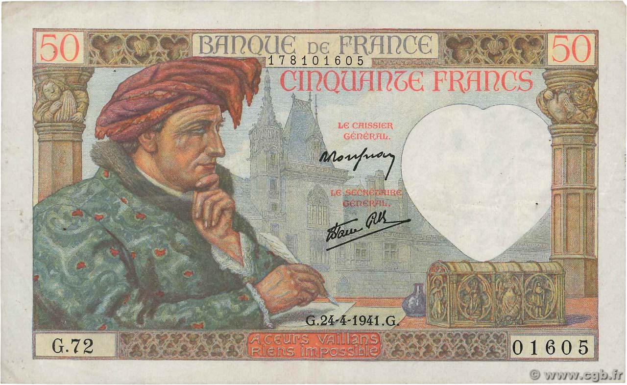 50 Francs JACQUES CŒUR FRANCIA  1941 F.19.09 q.BB