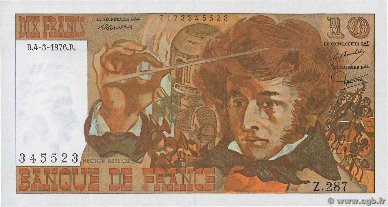 10 Francs BERLIOZ FRANCIA  1976 F.63.18 AU+
