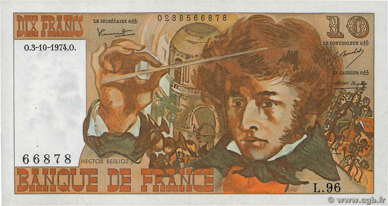 10 Francs BERLIOZ FRANKREICH  1974 F.63.07a SS