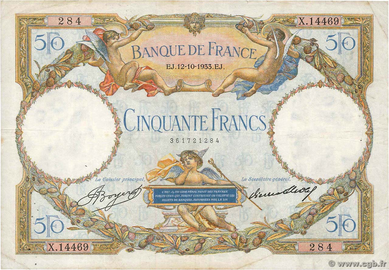 50 Francs LUC OLIVIER MERSON type modifié FRANCE  1933 F.16.04 TB