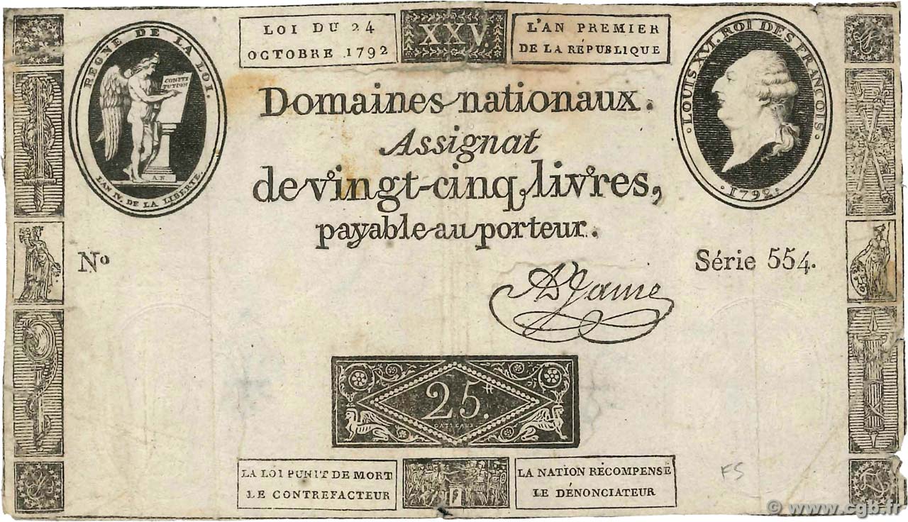 25 Livres FRANCE  1792 Ass.37a B+