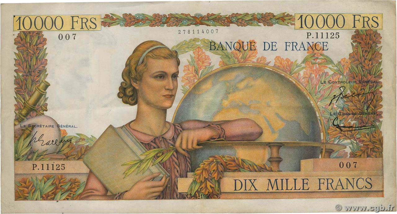 10000 Francs GÉNIE FRANÇAIS FRANCE  1956 F.50.80 TTB