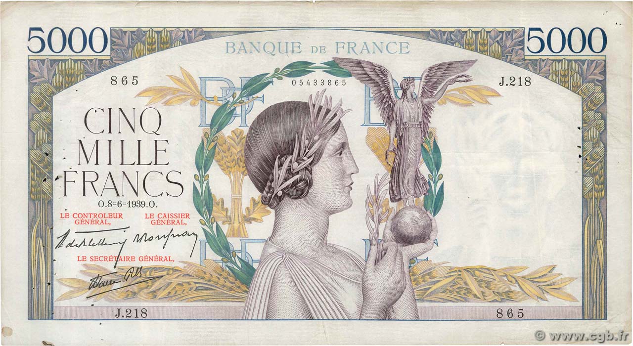 5000 Francs VICTOIRE Impression à plat FRANCE  1939 F.46.07 TB
