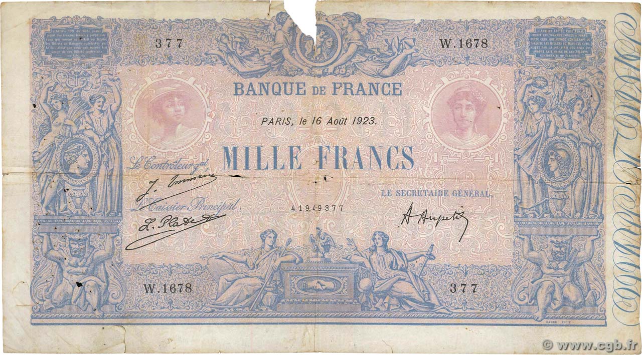 1000 Francs BLEU ET ROSE FRANCE  1923 F.36.39 B
