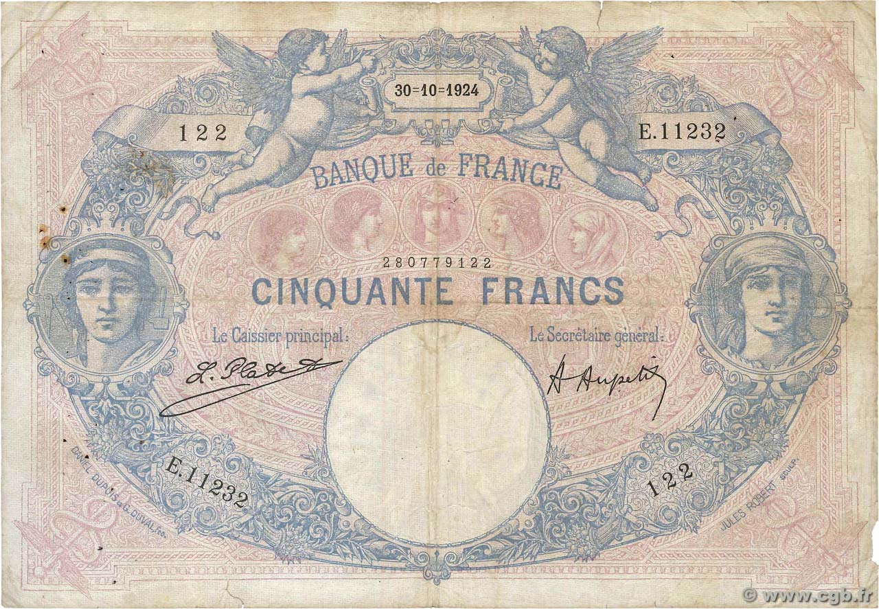 50 Francs BLEU ET ROSE FRANCE  1924 F.14.37 pr.TB