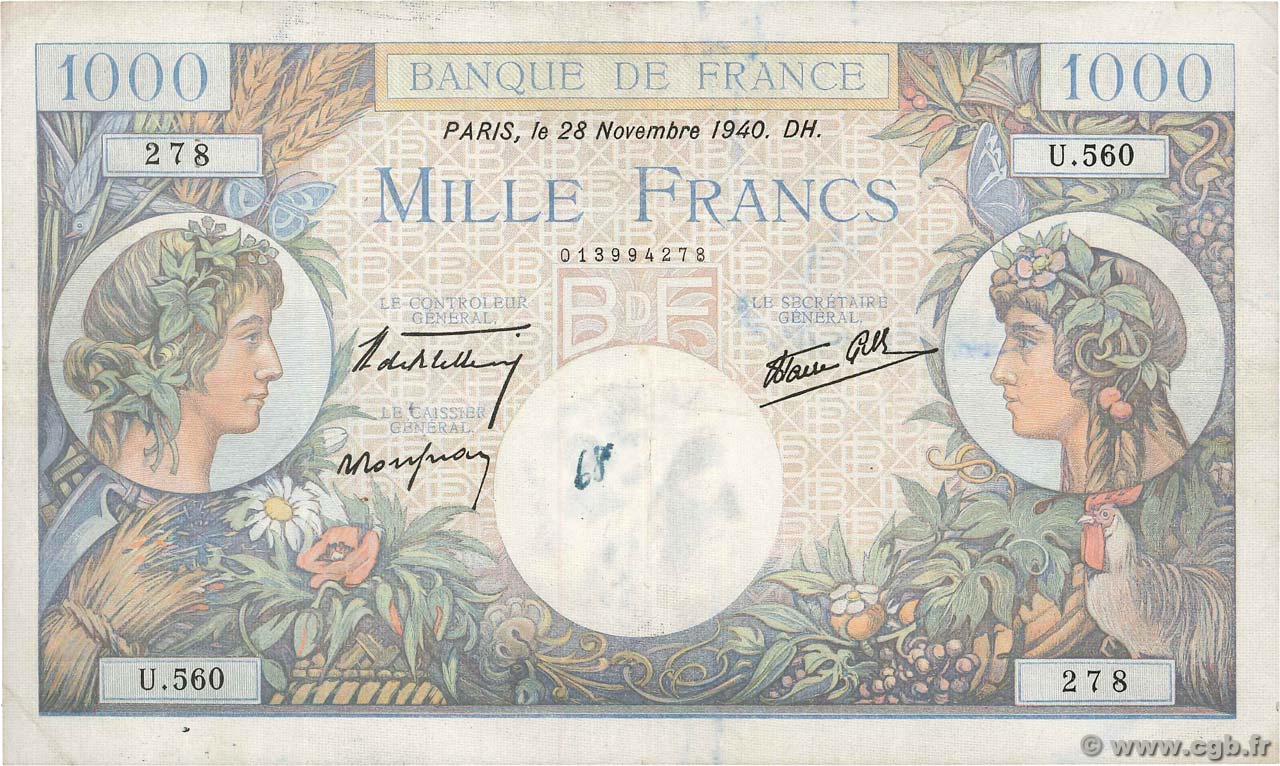 1000 Francs COMMERCE ET INDUSTRIE FRANCE  1940 F.39.02 TB+