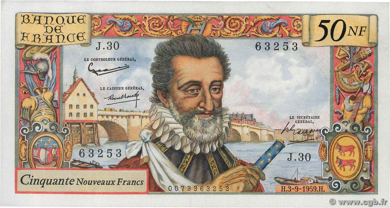 50 Nouveaux Francs HENRI IV FRANCE  1959 F.58.03 SUP
