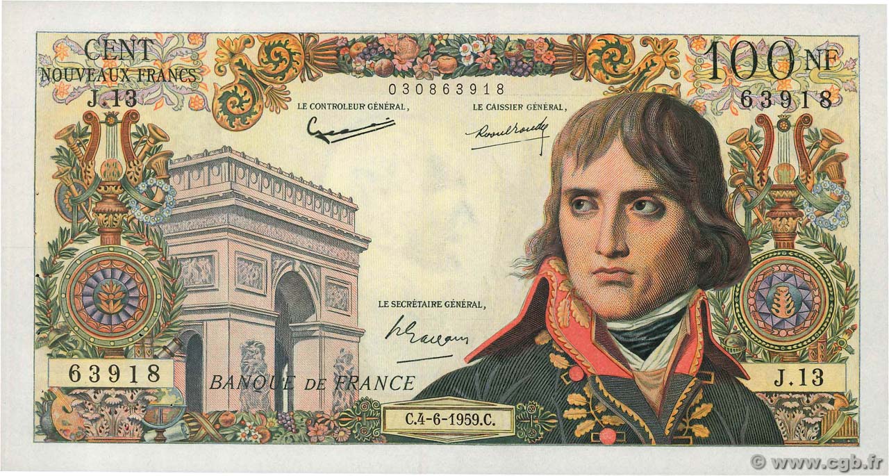 100 Nouveaux Francs BONAPARTE FRANCIA  1959 F.59.02 q.SPL