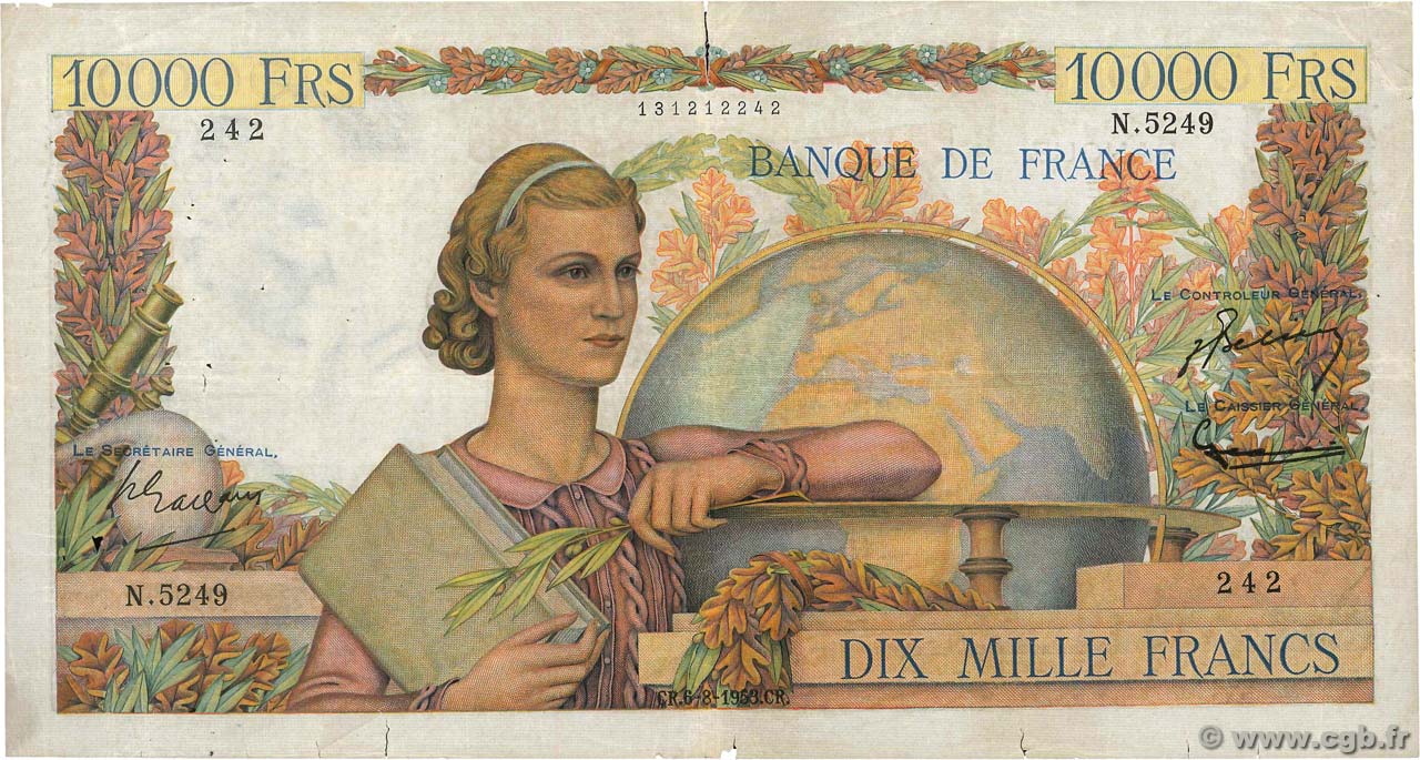 10000 Francs GÉNIE FRANÇAIS FRANCE  1953 F.50.67 TB