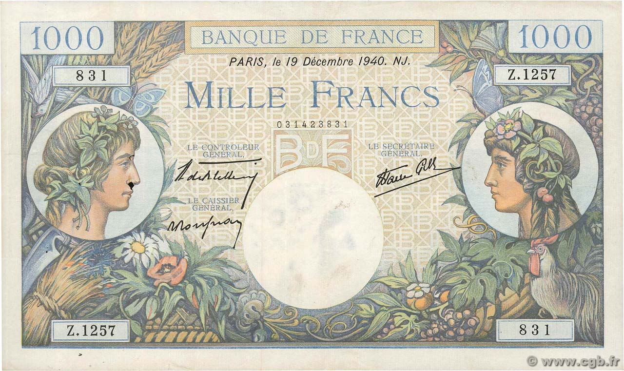1000 Francs COMMERCE ET INDUSTRIE FRANKREICH  1940 F.39.03 fSS