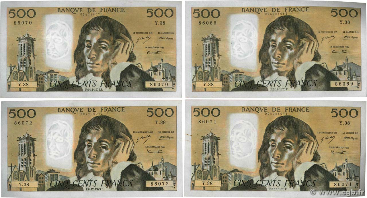 500 Francs PASCAL Consécutifs FRANCE  1973 F.71.10 TTB+