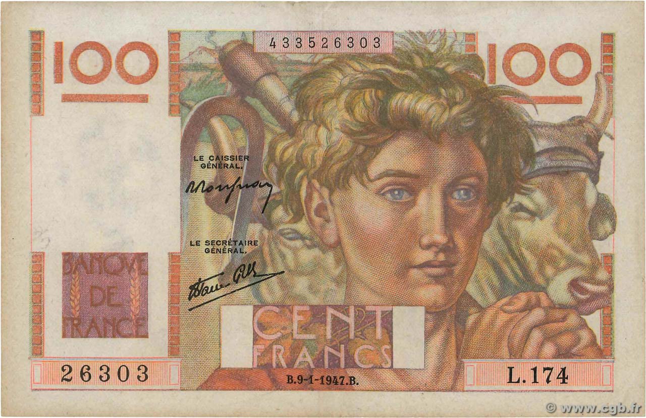 100 Francs JEUNE PAYSAN FRANCIA  1947 F.28.13 MB