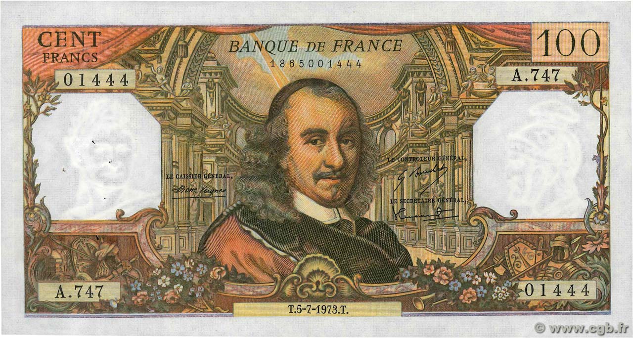 100 Francs CORNEILLE FRANKREICH  1973 F.65.43 fVZ