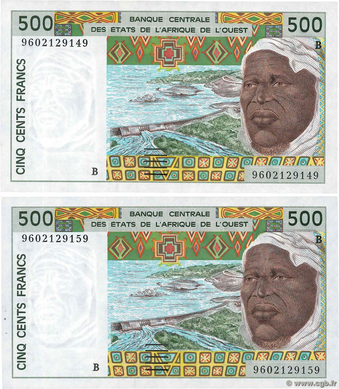 500 Francs Lot WEST AFRICAN STATES  1996 P.210Bg AU