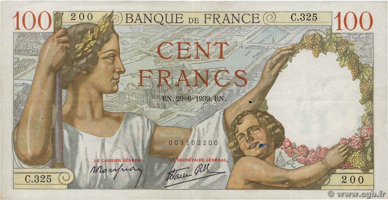 100 Francs SULLY FRANCE  1939 F.26.04 TB+