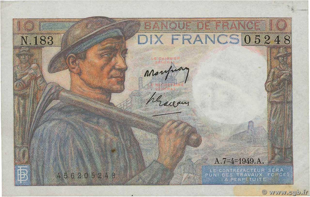 10 Francs MINEUR Fauté FRANCE  1949 F.08.21 TTB