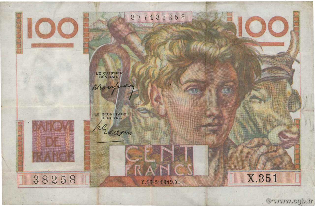100 Francs JEUNE PAYSAN Fauté FRANKREICH  1949 F.28.24 S