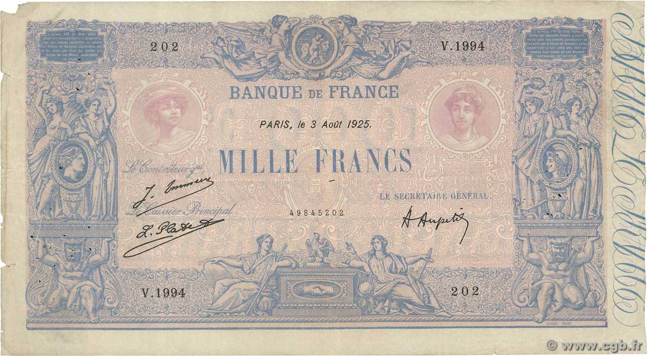 1000 Francs BLEU ET ROSE FRANCE  1925 F.36.41 F-