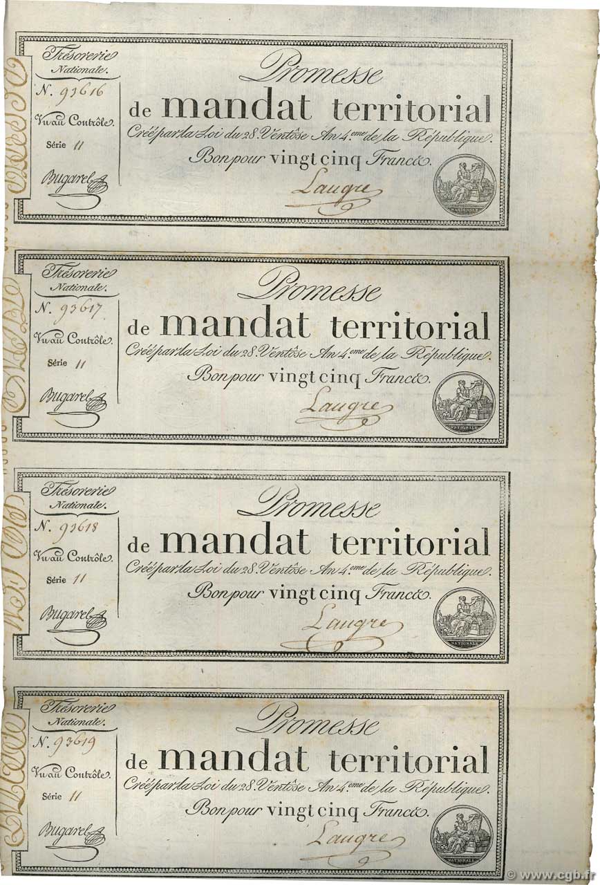 25 Francs avec série Planche FRANCIA  1796 Ass.59b-p q.SPL