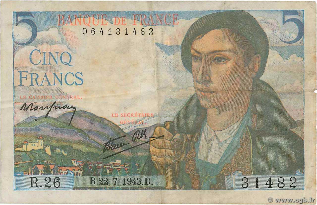 5 Francs BERGER FRANCE  1943 F.05.02 TB