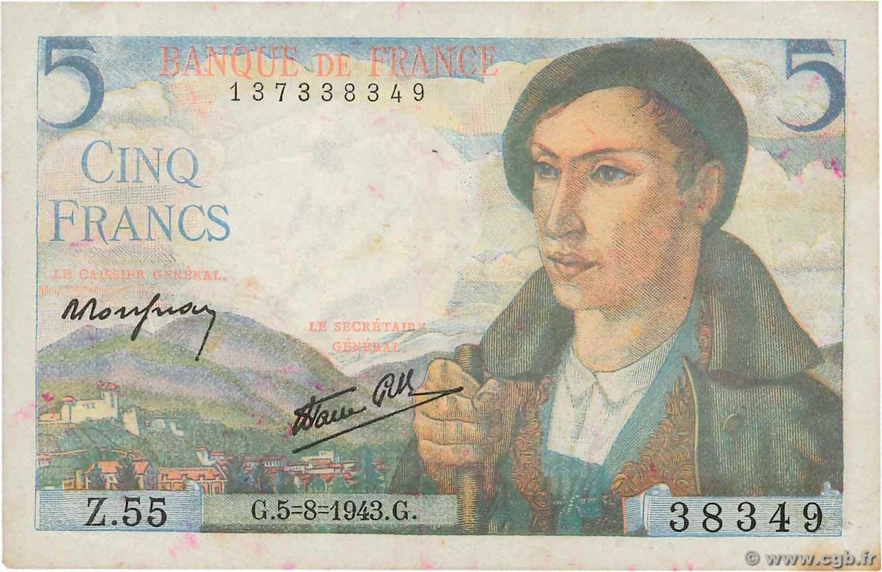 5 Francs BERGER FRANCE  1943 F.05.03 F