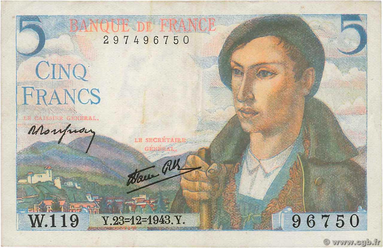 5 Francs BERGER FRANKREICH  1943 F.05.05 fSS