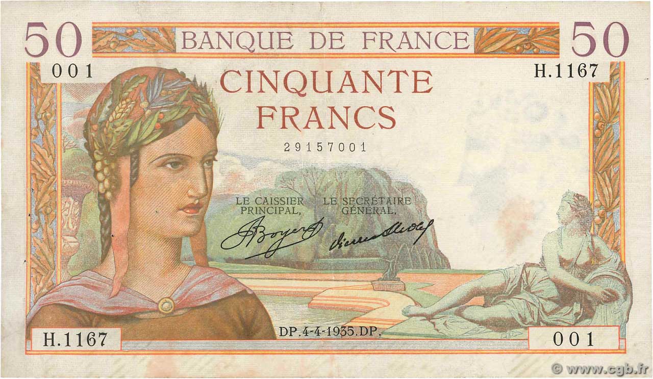 50 Francs CÉRÈS FRANCE  1935 F.17.07 TB+