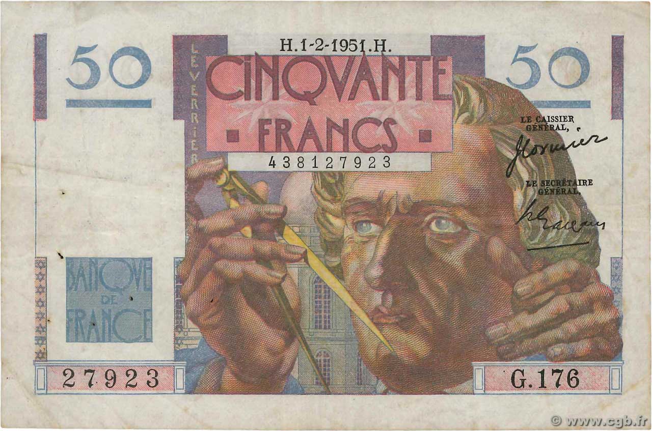 50 Francs LE VERRIER FRANCIA  1951 F.20.17 BC