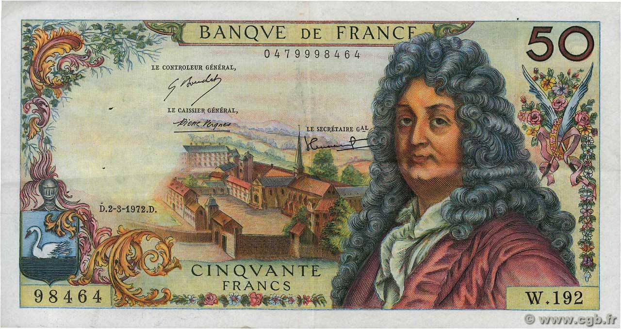 50 Francs RACINE FRANCIA  1972 F.64.20 MBC