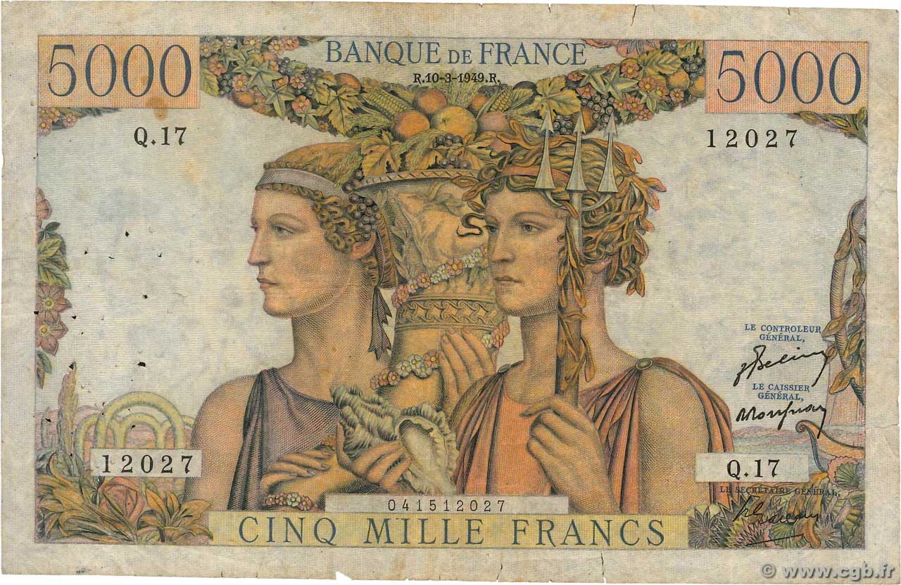 5000 Francs TERRE ET MER FRANCE  1949 F.48.01 B