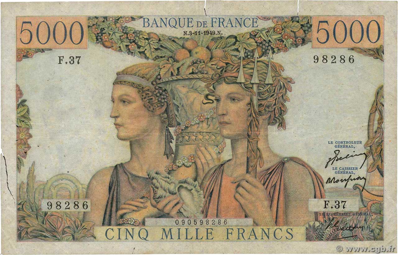 5000 Francs TERRE ET MER FRANCE  1949 F.48.02 B+